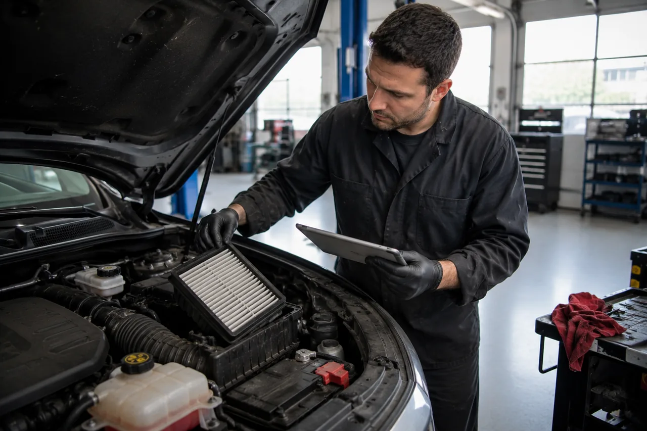 A Big O Tires Hastings technician inspecting an engine bay