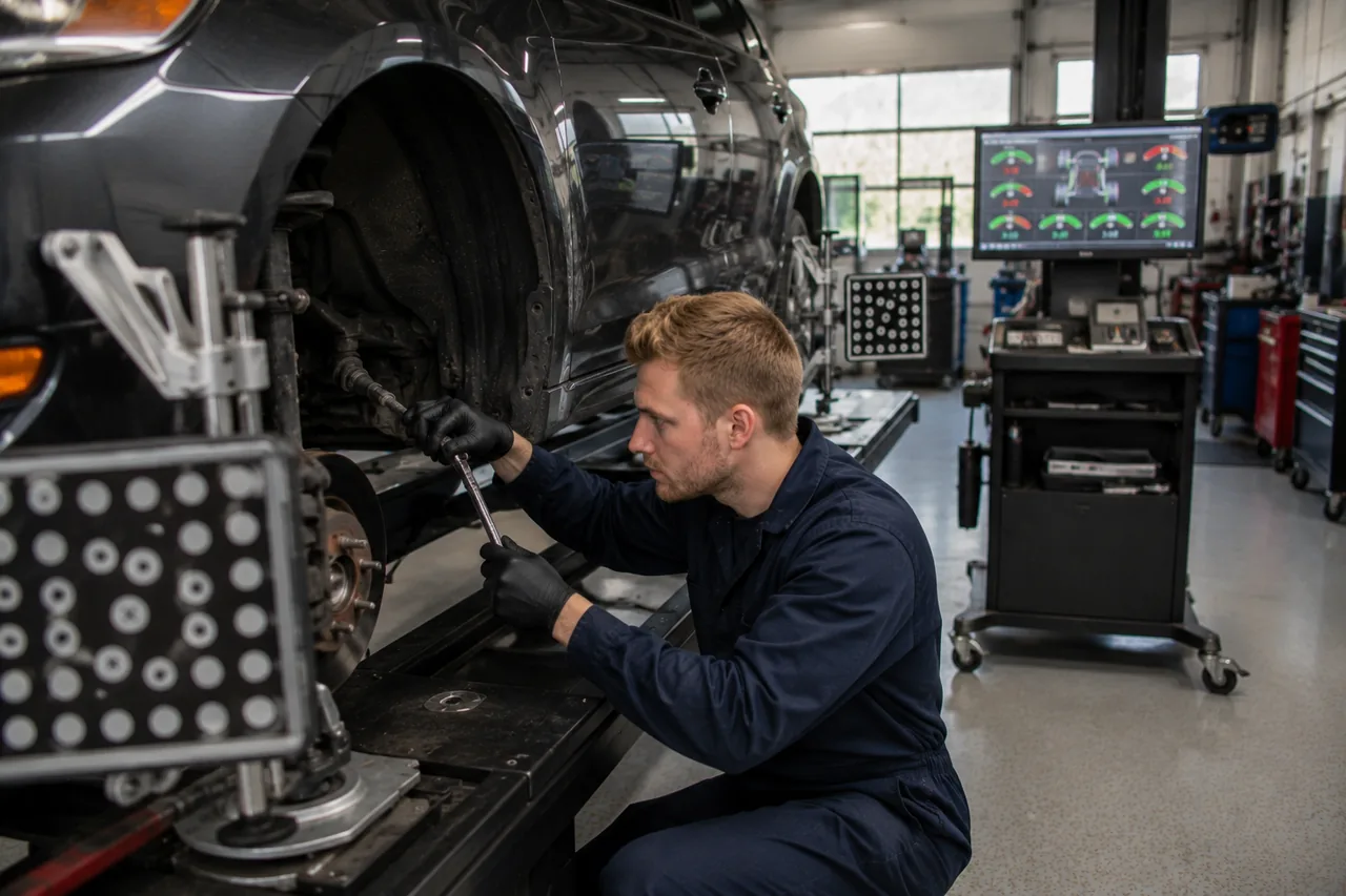 Wheel alignment service at Big O Tires Hastings